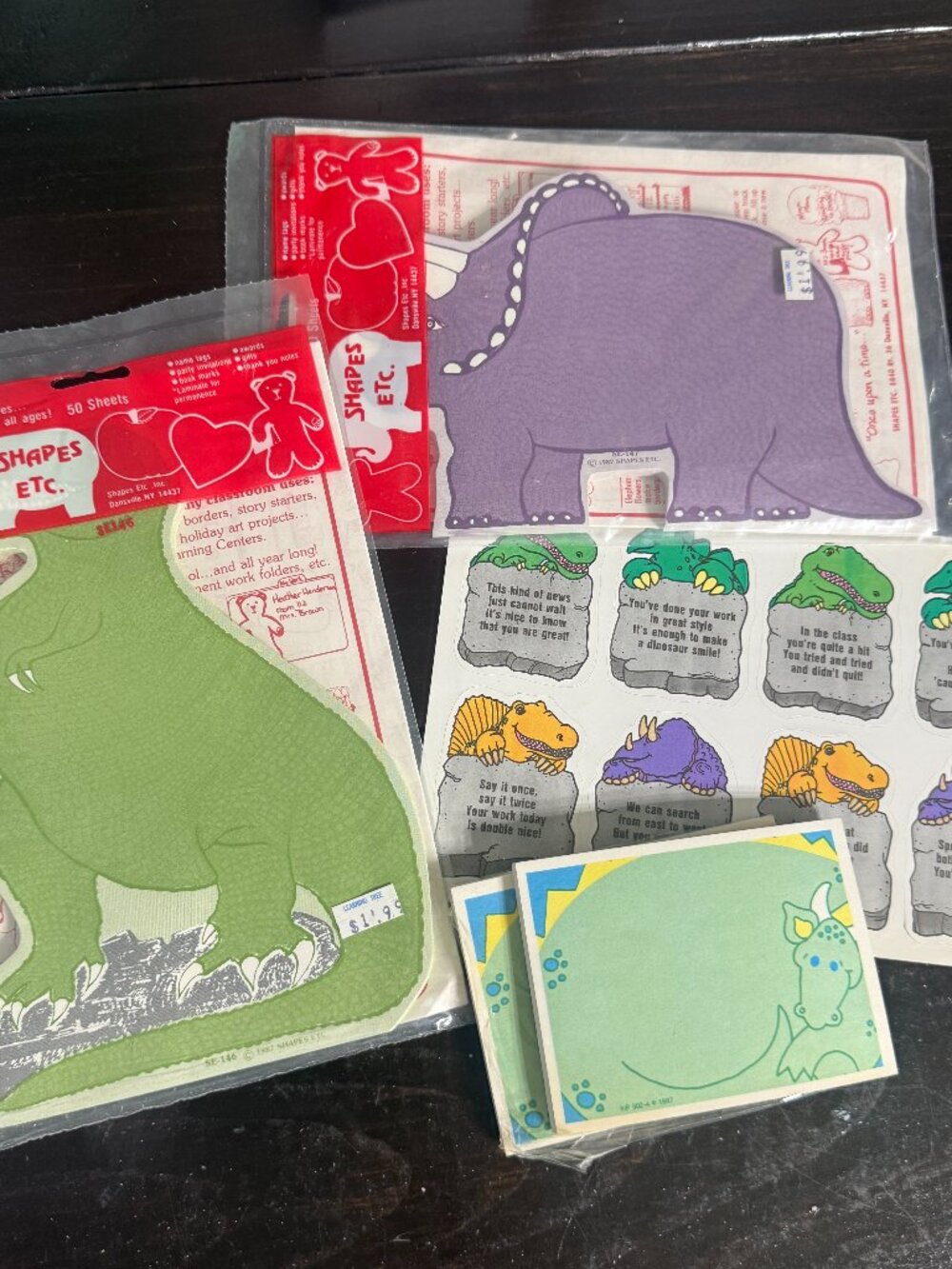 Lot Vintage Shapes Etc. Teacher Note Pad 50 Sheets Dinosaurs Post Its 1987 Kid